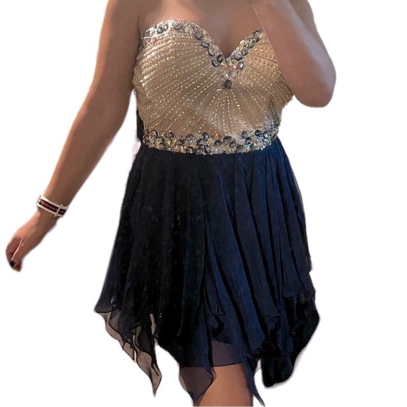 SHERRI Hill Strapless Front Corset Sequins HCO Royal Blue Dress - Picture 4 of 10